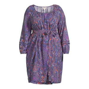 Terra & Sky Mini Dress Women's Size 2X Paisley/Blue 100% Viscose Shirred - Picture 1 of 5