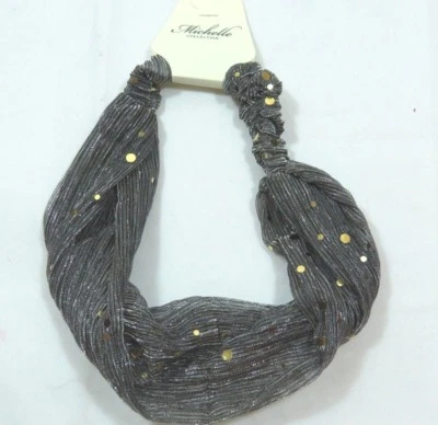 Faixa de cabeça macia elástica cinza prata com brilho dourado elegante 4,5 polegadas de largura - Imagem 1 de 4