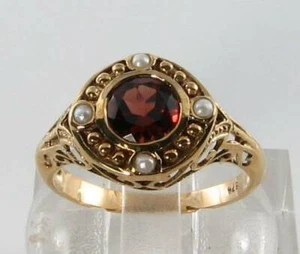 9CT 9K GOLD GARNET PEARL ART DECO EDWARDIAN INS SIGNET RING FREE RESIZE  - Photo 1 sur 5