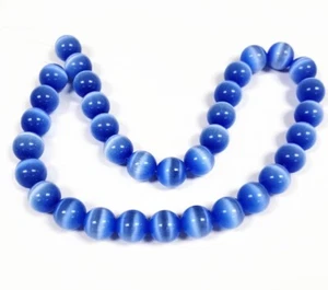 30 Luz de vidrio azul zafiro de fibra óptica ojo de gato 12 mm. Cuentas redondas lisas 2616 - Imagen 1 de 3