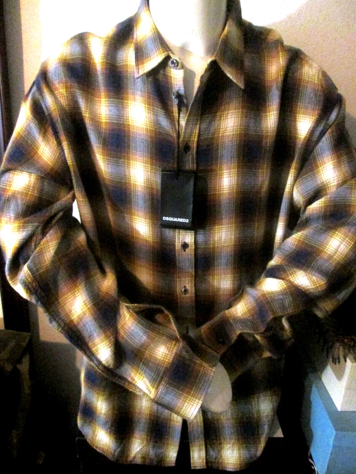 CAMISA BLACK LABEL DSQUARED2-SUPREME HIL DEFLECT OMBRE GOLD CHEK-$690-54/XL Foto 1 de 4
