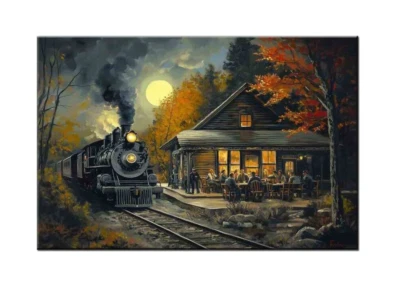 Steam Train 复古油画帆布印刷,家居墙艺术复古装饰 — 第 1/4 张图片