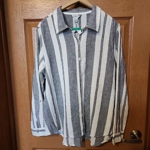 Top Orvis para damas manga larga a rayas mezcla de lino talla XL Island Stripe azul marino nuevo con etiquetas - Imagen 1 de 10