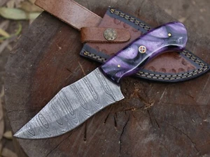 Custom Hand Made 9"Skinning Knife Damascus Blade Bowie Knife W/Sheath - Picture 1 of 12