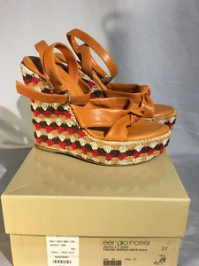 Sergio Rossi Crochet and Leather Platform Wedges Shalimar EU 37 US 7 - Picture 1 of 3