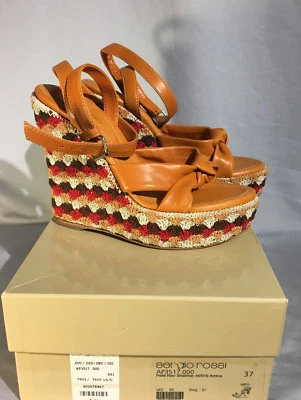 Cuñas plataforma ganchillo y cuero Sergio Rossi Shalimar EU 37 US 7 Foto 1 de 3