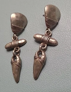 C Stein Dangle Drop Earrings Silver Tone RUSTIC INDIAN BOHEMIAN - Picture 1 of 4