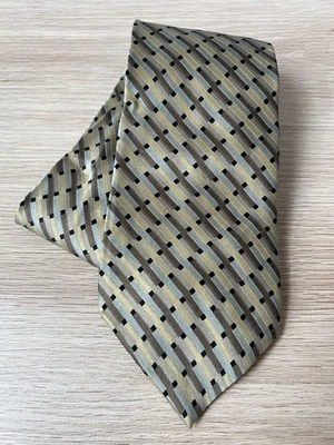 Corbata de Diseñador DKNY Bronceada y Marrón Diseño Geométrico 100% Seda Foto 1 de 4