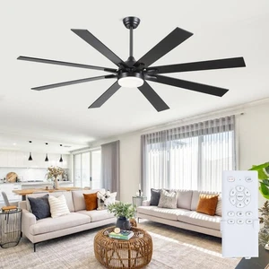 72 Inch Large Ceiling Fans with Lights and Remote Indoor/Outdoor Black Modern... - Picture 1 of 9