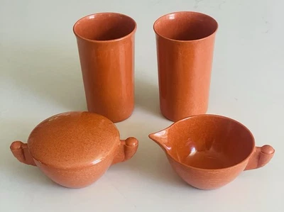 Antigo 60’s Melmac COLOR FLYTE By Branchel CREAMER & SUGAR Dois Copos 5” Laranja  - Imagem 1 de 4