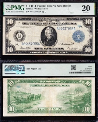 BONITO Billete de $10 BOSTON FRN de 1914 en negrita en estado bastante bueno! PMG 20! ¡ENVÍO GRATUITO! 37955A Foto 1 de 3