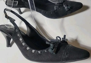 Jack Rogers Negro Gamuza Gatito Tacón Cordones 9 Zapatos Punta Punta Diseñador - Imagen 1 de 8