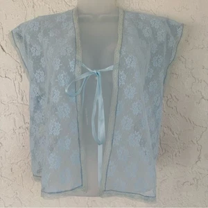 VINTAGE Bettjacke klein transparent blau Spitze Kokette launisch feminin Boudoir Y2K - Bild 1 von 7