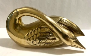 Vintage 7.9 LBS Solid Brass Swan Bird Sleeping Position 16" Long Sculpture - Picture 1 of 7