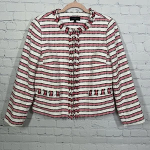 Talbots Blazer Damen 14 Petite Tweed Karriere Preppy minimalistisch gestreift weiß rot - Bild 1 von 11