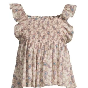 Saks Fifth Avenue Paisley Smocked Ruffle Sleeve Top - Picture 1 of 6