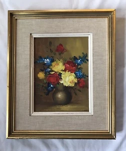 Antique Oil Painting on Canvas Antique Roses Floral 14”x16” Framed And Matted - Picture 1 of 7