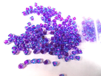 150 Miyuki Transparent Color-Lined Blue & Purple Glass TRIANGLE BEADS - Image 1 of 2
