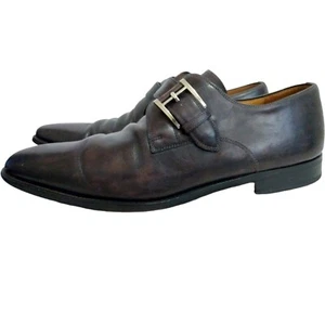 Magnanni Mens Marco Eggplant Black Leather Single Monkstrap Dress Shoe US 9.5 M - Picture 1 of 12