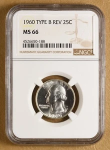 1960 P Washington Quarter 'Type B Reverse' NGC MS66 - Picture 1 of 6