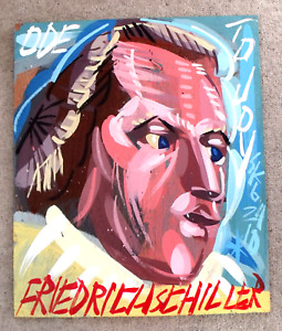 Steve Keene  "Friedrich Schiller" Original Gemälde  Acryl auf Sperrholz 