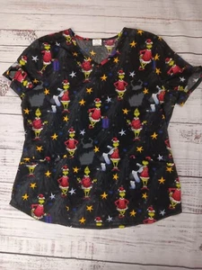 Dr. Seuss The Grinch Christmas Scrub Top Xmas Green Women’s Large Short Sleeve - Picture 1 of 8