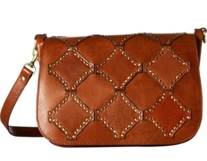 Patricia Nash 100 % Leder Positano Nieten Umhängetasche Toast Klappverschluss Handtasche - Bild 1 von 3
