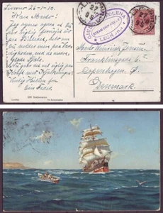 z7471/ Italy Livorno LEGHORN Shipping Ship Postcard Cover t/Denmark 1910 - Picture 1 of 1