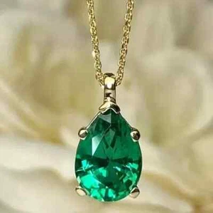 2.00Ct Pear Cut Natural Emerald Teardrop Women's Pendant 14k Yellow Gold Plated - Picture 1 of 6