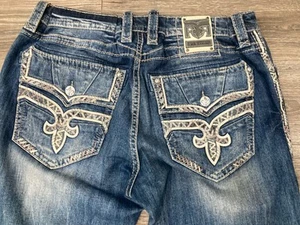 Pantalones de mezclilla para hombre Rock Revival "Tomshi" inserciones de cuero rectos Alt 42x33 $220 - Imagen 1 de 16