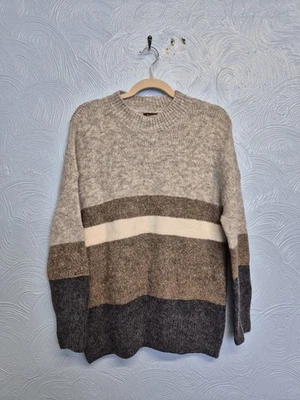 Massimo Dutti Jumper Size Small Oversized Wool Blend Brown Grey Stripes - Image 1 of 4