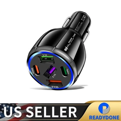 5 Port USB Type-C 75W Super Fast Car Charger for iPhone 15 Samsung Android Phone - Image 1 of 4