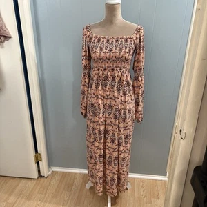 Maxi Vestido Cabana Life Rosa Borgoña Cuadrado Top Calado XS Manga Abullonada 50+UV NUEVO CON ETIQUETAS - Imagen 1 de 20