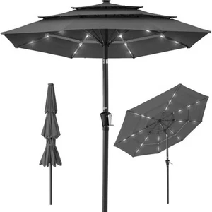 10 ft. Steel Market Solar Tilt Patio Umbrella with 24 LED Lights, Tilt Easy in - Picture 1 of 7