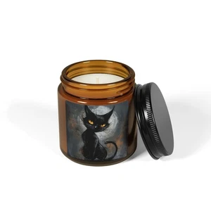 HALLOWEEN Mysterious Black Cat Scented Soy Candle | Gift for Cat Lover Full Moon - Picture 1 of 9