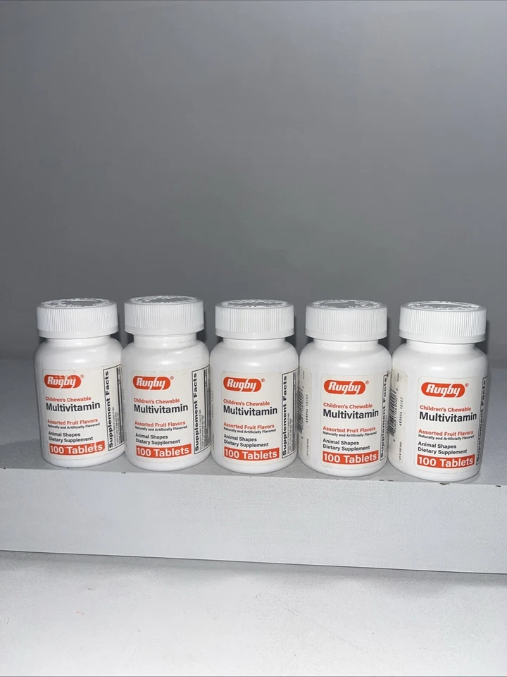 5 multivitamínicos masticables sellados de rugby para niños, frutas surtidas, 100 pestañas cada uno Foto 1 de 4