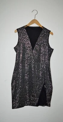 *NEU* Hochgeschlossenes Punkte Glitzerkleid in silber/schwarz mit Mesh,Gr. 42 44 - Bild 1 von 4