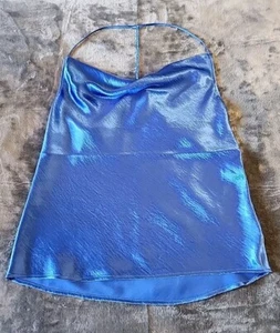 EXPRESS Träger-Tanktop blau metallic schimmernd Größe Medium neu mit Etikett - Bild 1 von 9
