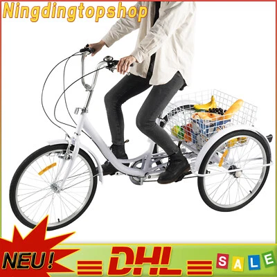 24 Zoll Dreirad Erwachsene 3-Räder Fahrrad 6 Gang Trike Mit Einkaufskorb & Licht - Bild 1 von 4