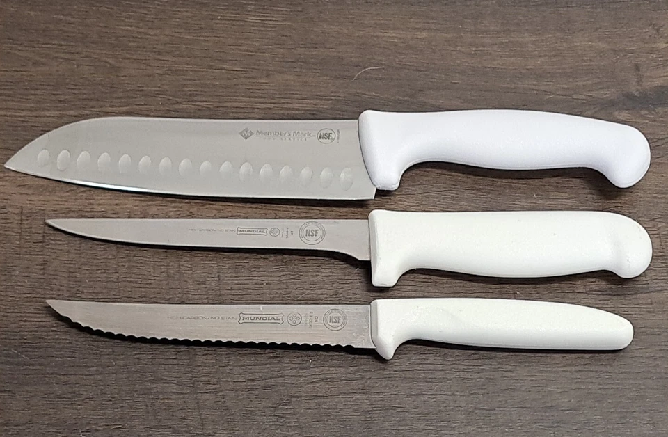 6" Mundial Serrated Slicer 5622 Boning 5614 Members Mark 7" Santoku K1900 White  — 第 1/4 张图片