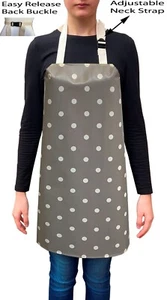 Handmade Grey Polka Dots Spots Waterproof PVC Coated Wipe Clean Aprons - Picture 1 of 2
