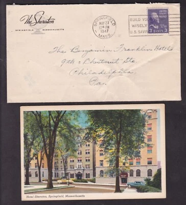 HOTEL SHERATON & POSTCARD, SPRINGFIELD, MASS. - 1947 - Image 1 of 2