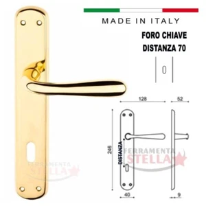 COPPIA MANIGLIE MANIGLIA CON PLACCA LUNGA ORO LUCIDO PORTE PORTA INTERNE INTERNI - Foto 1 di 2