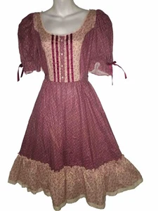 VESTIDO HIPPY VINTAGE AÑOS 70 CALICO PRADERA OJALES ENCAJE COTTAGECORE S-m - Imagen 1 de 9