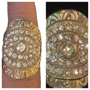 Vintage Aztec looking shimmering clear crystal curved multi stone stamped detail - Picture 1 of 14