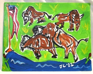 AMERICAN BUFFALO LOVE Jr CHARLIE FAST OUTSIDER POLITICAL FOLK POP ART AMERICANA - Picture 1 of 6