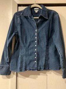 Christopher & Banks Woman's  Coat Denim  Stretch Snap Button Down Size Med - Picture 1 of 8