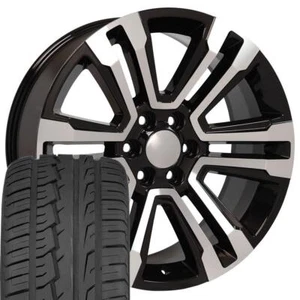 5822 Black Machined 22 inch Rims & 285/45 Tires Fit Chevy Cadillac GMC Denali - Picture 1 of 5