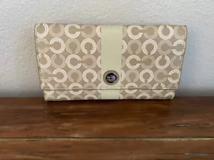 Coach Waverly grande CC libretto assegni patta portafoglio / pochette kaki oro 43629 - Foto 1 di 9