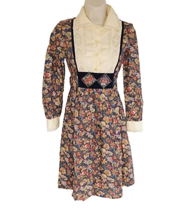 VTG 80s Ruth Of Carolina Cottagecore Dress Girls 14 Black Red Floral Prairie - Picture 1 of 17